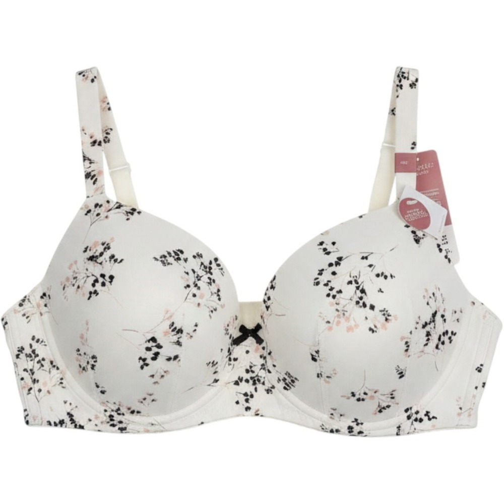 Cacique Simply Wire-Free Lightly Lined T-Shirt Bra Cream Floral 46C 1087777